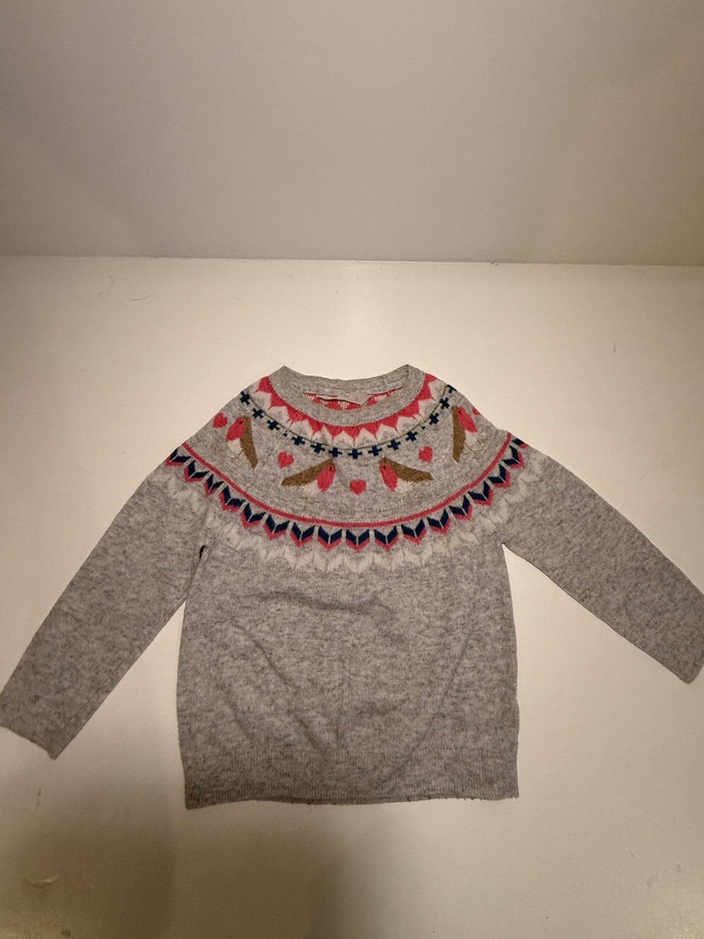 John Lewis & Partners Knit Sweater | 3T | Grey Bird Print